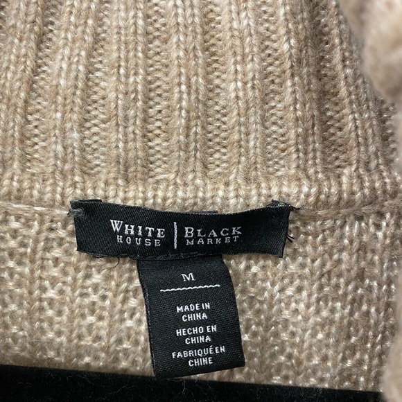 White House Black Market Wool Crochet Sweater Dress Cowl Neck Nude Medium - Picture 2 of 7